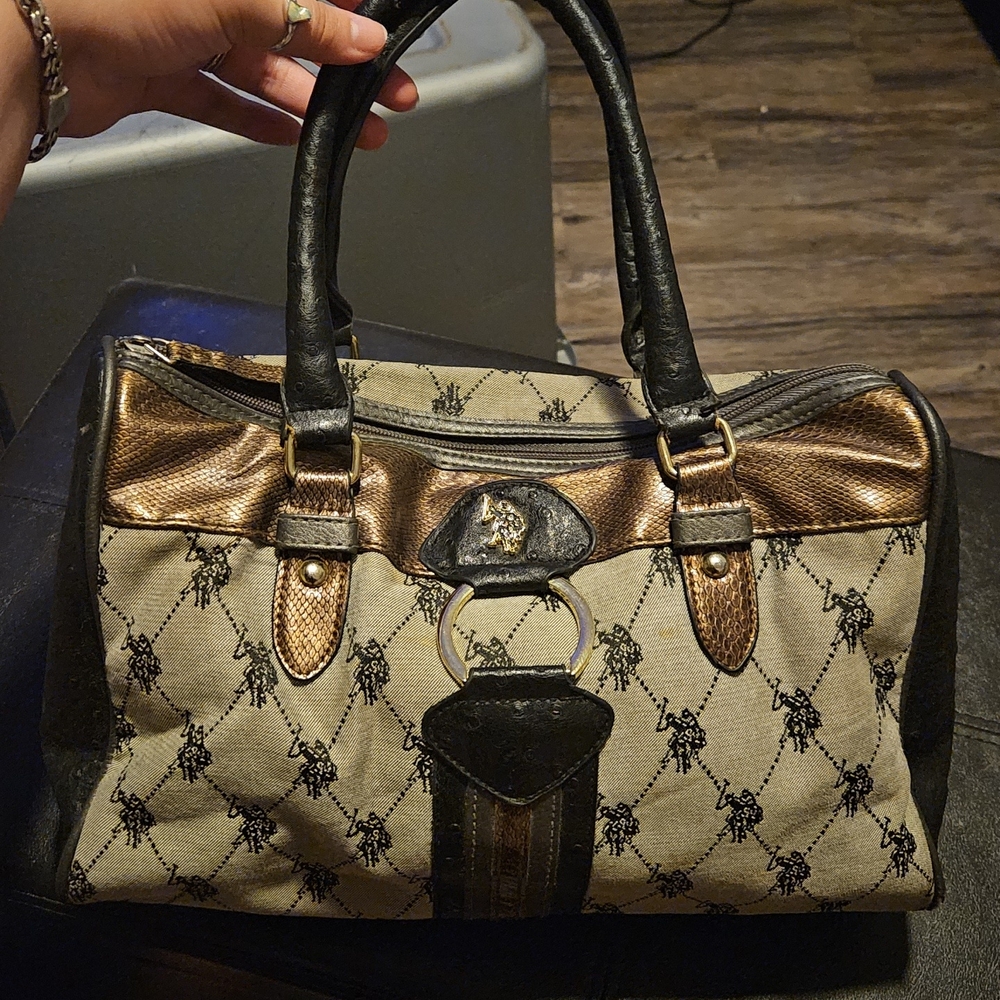 Polo by Ralph Lauren Black and Gold Patterned Handbag